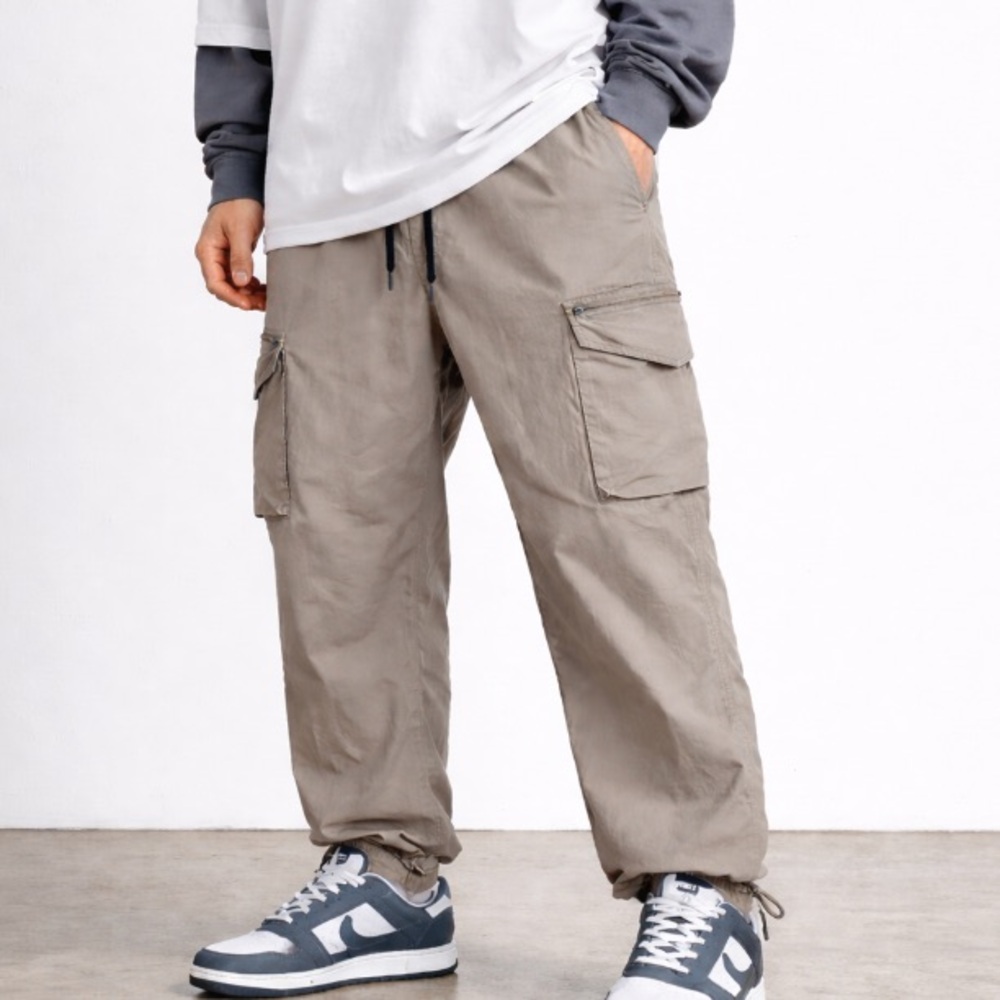 PacSun Men's Grey Size L Cargo Jogger Pants Loose Fit Streetwear Elastic Waist